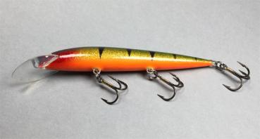 Karikko Wobbler, Länge: 11 cm, Farbe: Barsch Glitter 031, schwimmend, von Suomen Uistin The Finnish Lure Company (Jarmo Rapala)